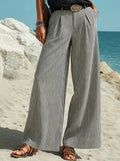Casual vacation black and white striped wide-leg pants
